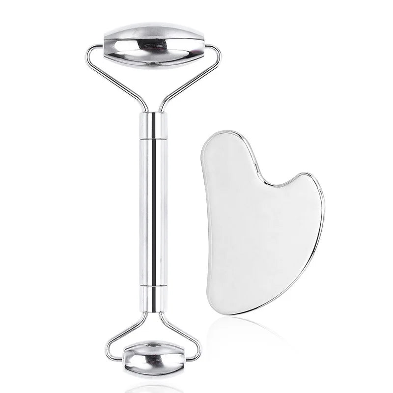 Revitalize Your Skin with Our Premium 1/3 Piece Stainless Steel Ice Face Roller and Scraping Board Set