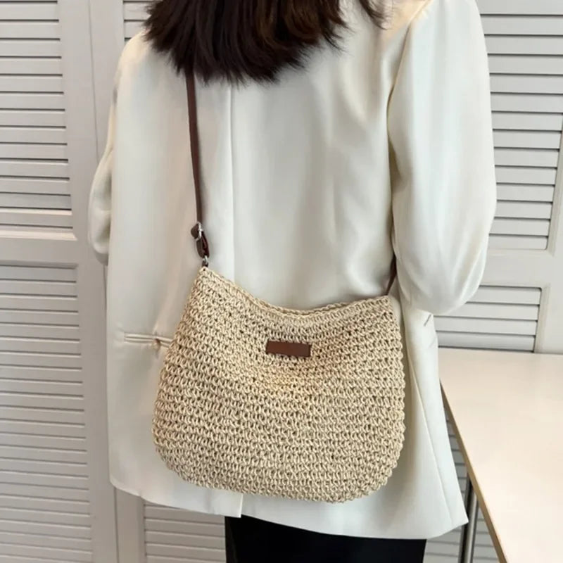 Bolso cruzado de paja de verano a la moda para mujer, bolso de hombro tejido para compras en la playa y vacaciones, bolsos de mensajero para mujer