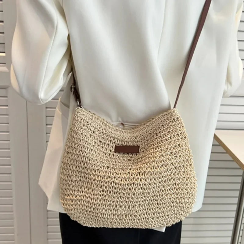 Bolso cruzado de paja de verano a la moda para mujer, bolso de hombro tejido para compras en la playa y vacaciones, bolsos de mensajero para mujer