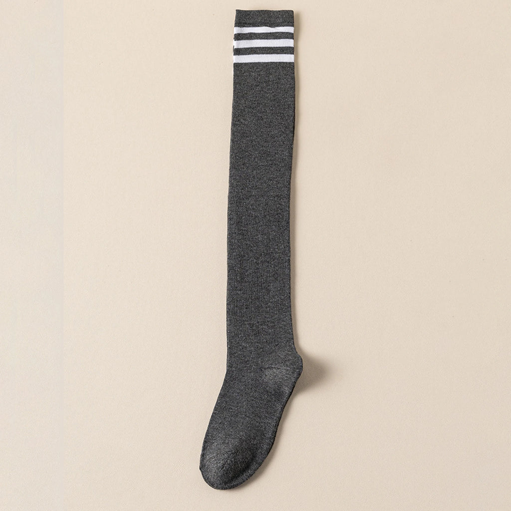 1/4Pairs Women over Knee Thigh High Socks Black White Striped Women Sexy Long Stockings Academic Style Solid Corlor Socks