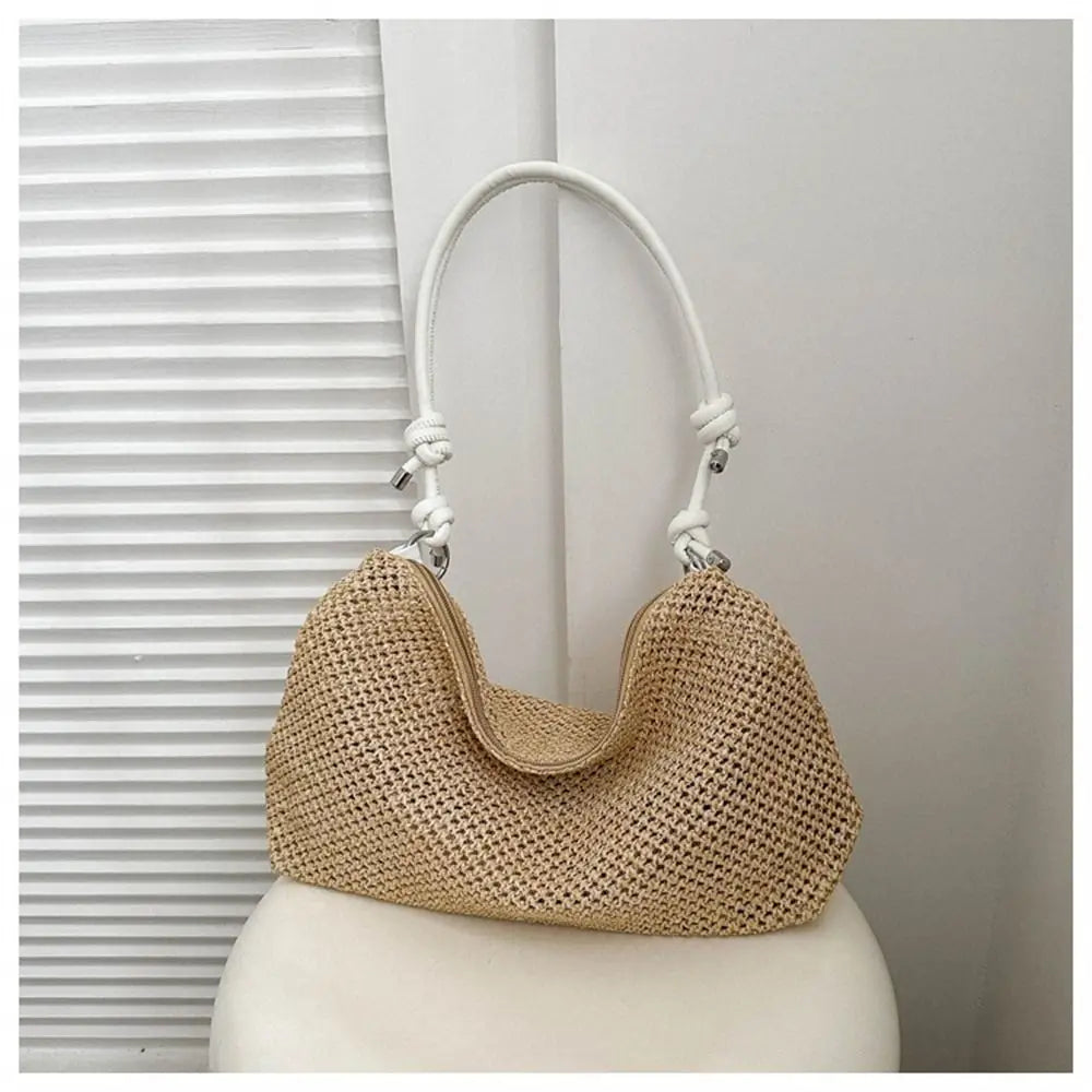 Bolso de Paja Tejido a la Moda, Bolso Tote de Gran Capacidad, Bolso de Mano Trenzado Hecho a Mano, para Playa de Verano