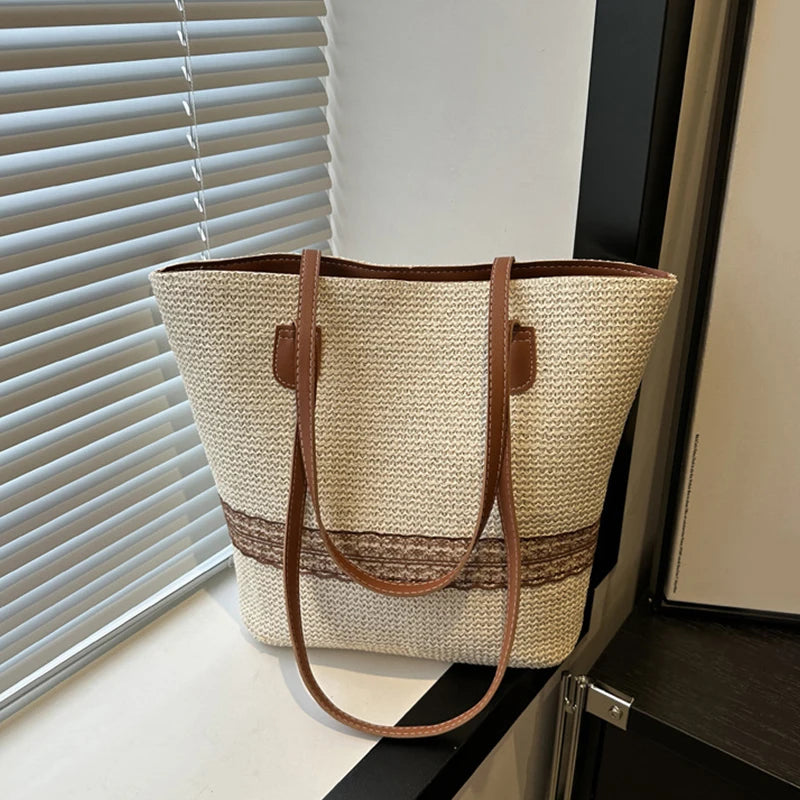 Bolso de Hombro de Gran Capacidad para Mujer, Bolso de Mano de Paja Tejida para Verano, Bolso de Playa de Diseño de Lujo para Mujer, Bolso de Compras