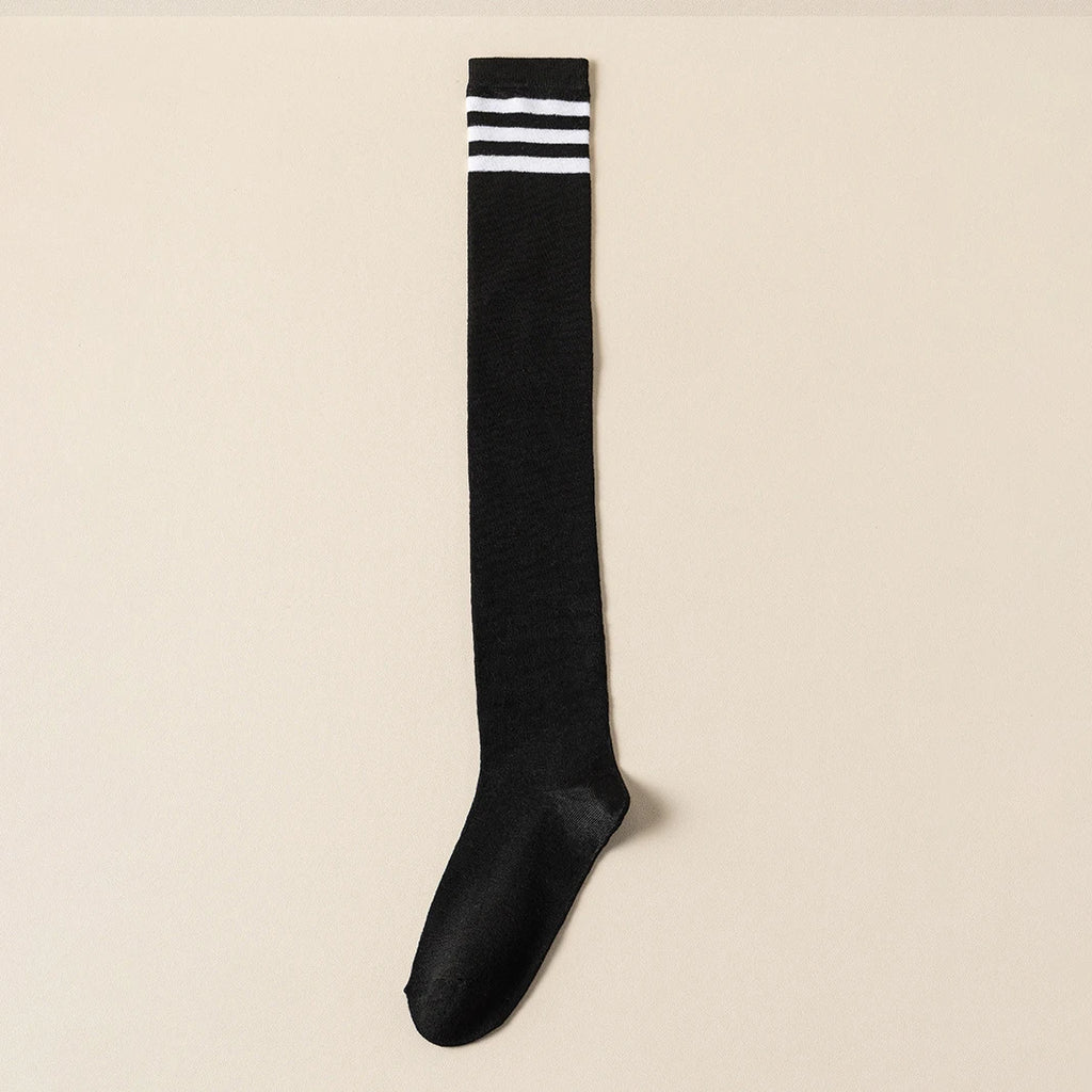 1/4Pairs Women over Knee Thigh High Socks Black White Striped Women Sexy Long Stockings Academic Style Solid Corlor Socks