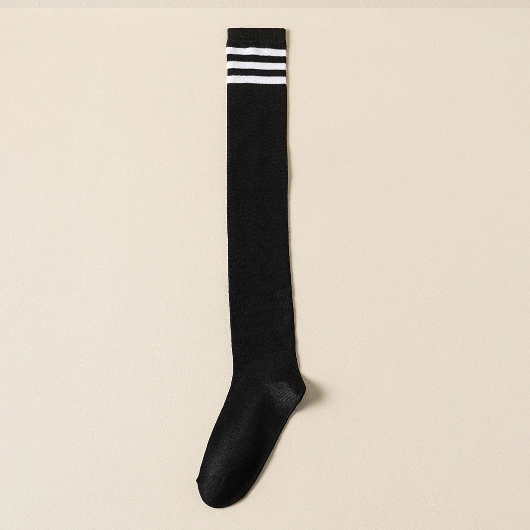 1/4Pairs Women over Knee Thigh High Socks Black White Striped Women Sexy Long Stockings Academic Style Solid Corlor Socks