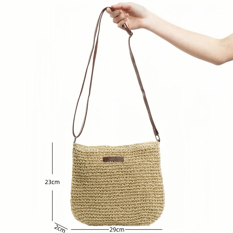 Bolso cruzado de paja de verano a la moda para mujer, bolso de hombro tejido para compras en la playa y vacaciones, bolsos de mensajero para mujer