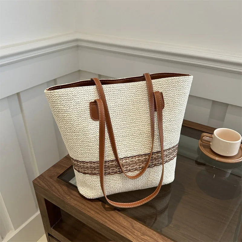 Bolso de Hombro de Gran Capacidad para Mujer, Bolso de Mano de Paja Tejida para Verano, Bolso de Playa de Diseño de Lujo para Mujer, Bolso de Compras