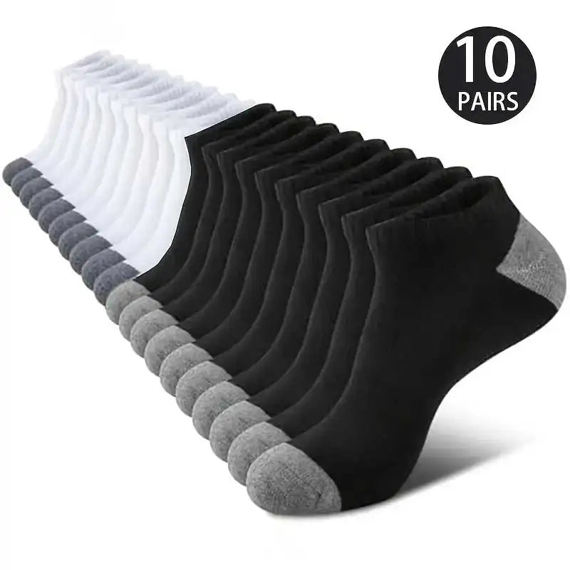 10 Pairs of Comfortable Breathable Socks Sweat Absorbing Odor Proof Low Cut Solid Color Socks Suitable for Outdoor Activities