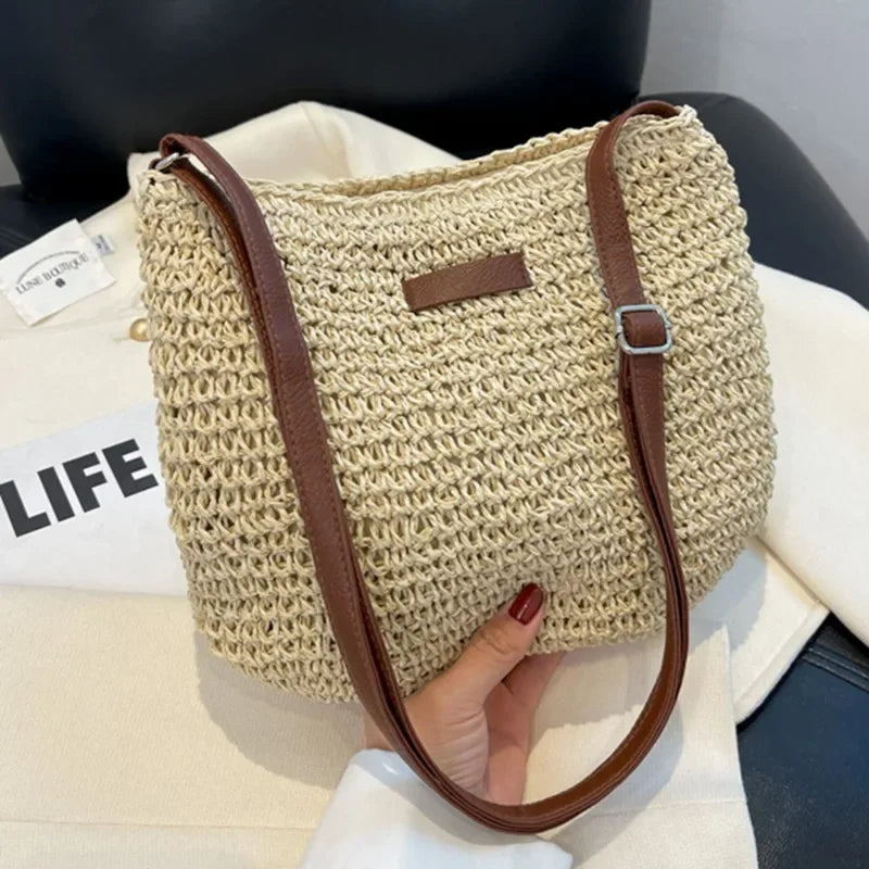 Bolso cruzado de paja de verano a la moda para mujer, bolso de hombro tejido para compras en la playa y vacaciones, bolsos de mensajero para mujer
