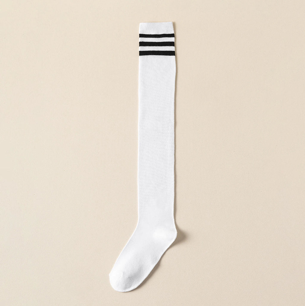 1/4Pairs Women over Knee Thigh High Socks Black White Striped Women Sexy Long Stockings Academic Style Solid Corlor Socks