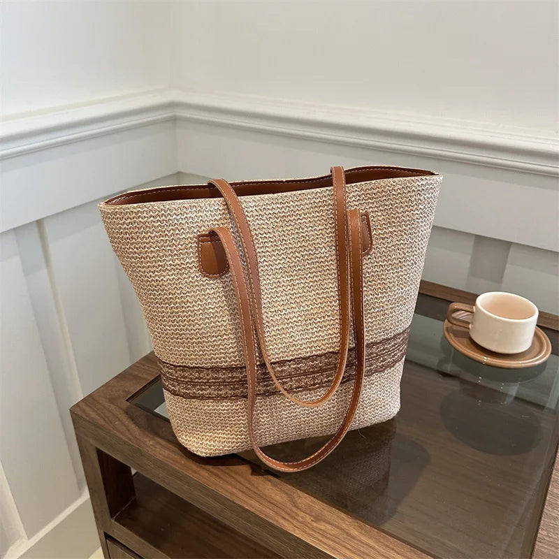Bolso de Hombro de Gran Capacidad para Mujer, Bolso de Mano de Paja Tejida para Verano, Bolso de Playa de Diseño de Lujo para Mujer, Bolso de Compras