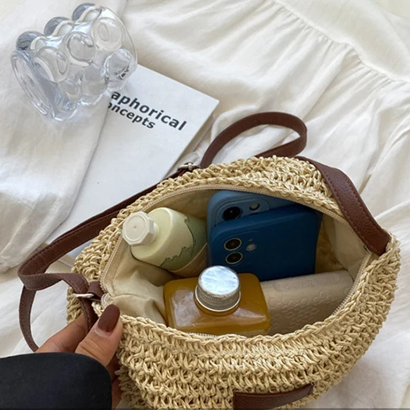 Bolso cruzado de paja de verano a la moda para mujer, bolso de hombro tejido para compras en la playa y vacaciones, bolsos de mensajero para mujer