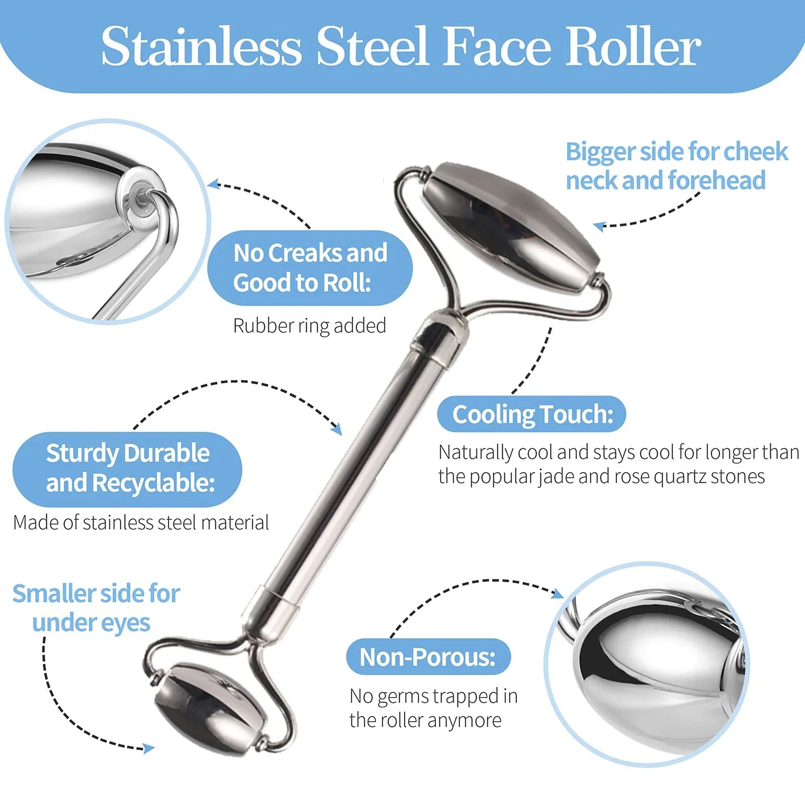 Revitalize Your Skin with Our Premium 1/3 Piece Stainless Steel Ice Face Roller and Scraping Board Set