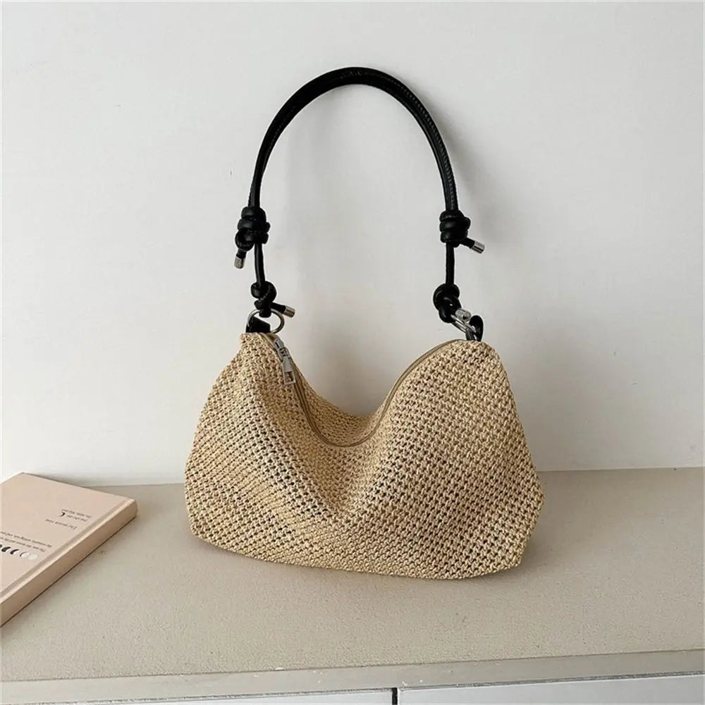 Bolso de Paja Tejido a la Moda, Bolso Tote de Gran Capacidad, Bolso de Mano Trenzado Hecho a Mano, para Playa de Verano