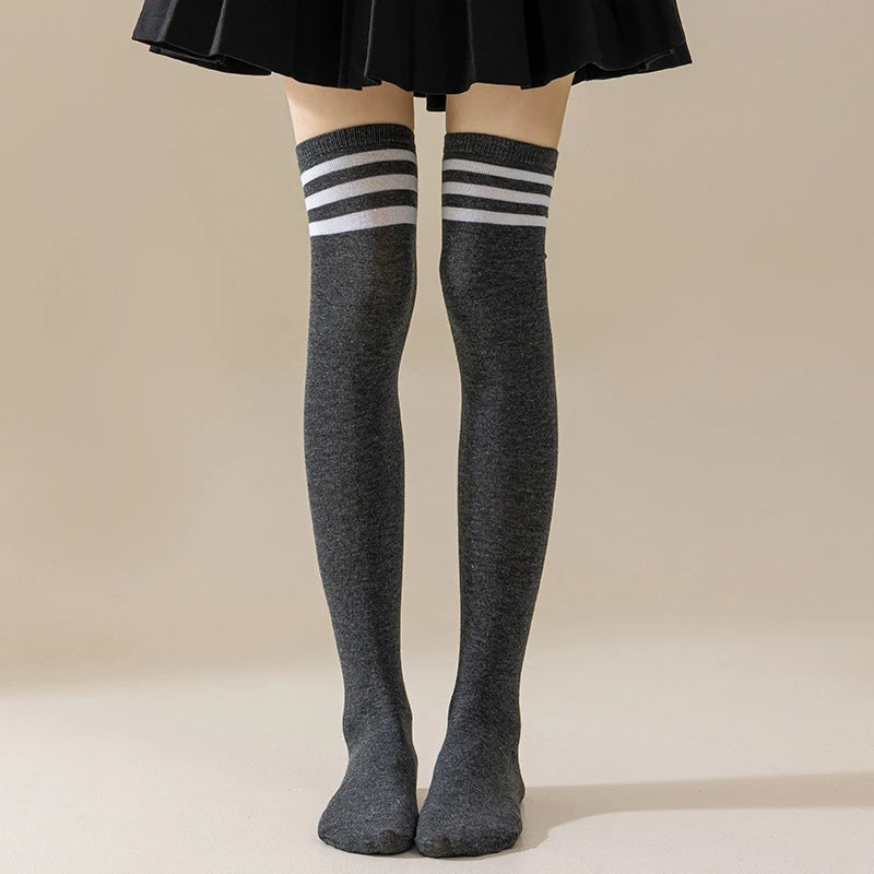 1/4Pairs Women over Knee Thigh High Socks Black White Striped Women Sexy Long Stockings Academic Style Solid Corlor Socks